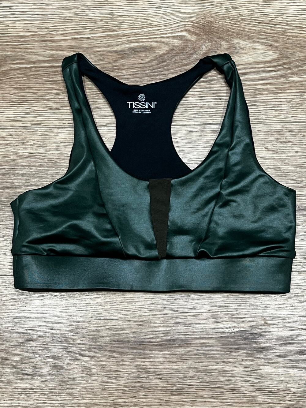 TISSINI Womens Sports Bra Size M Dark Green Racerback (A87)